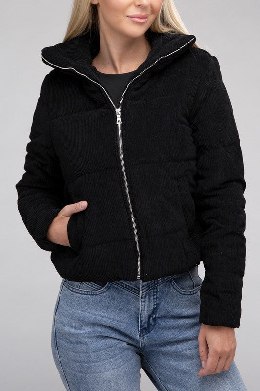 Black Corduroy Zip-Up Jacket