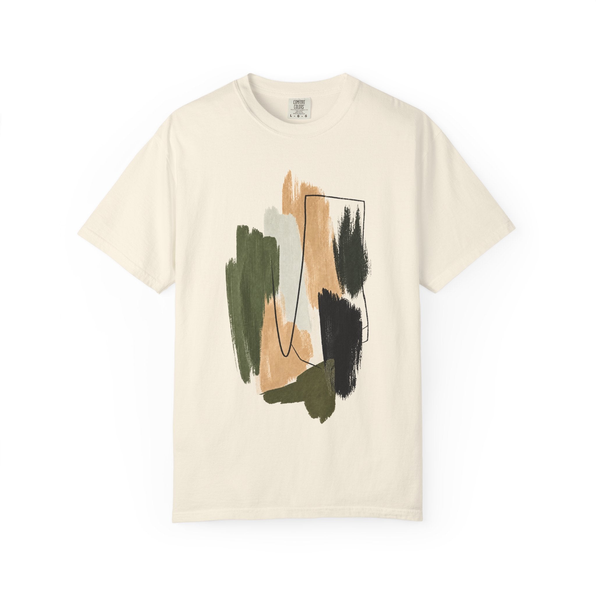 Abstract Brushstroke T-Shirt | Olive, Tan & Black Minimal Art Tee