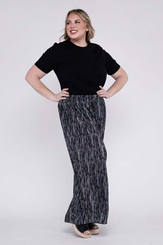 Shop Plus Size Women's Black Stripe Stretchy Wide Leg Pants | Boutique Shop, Pants, USA Boutique