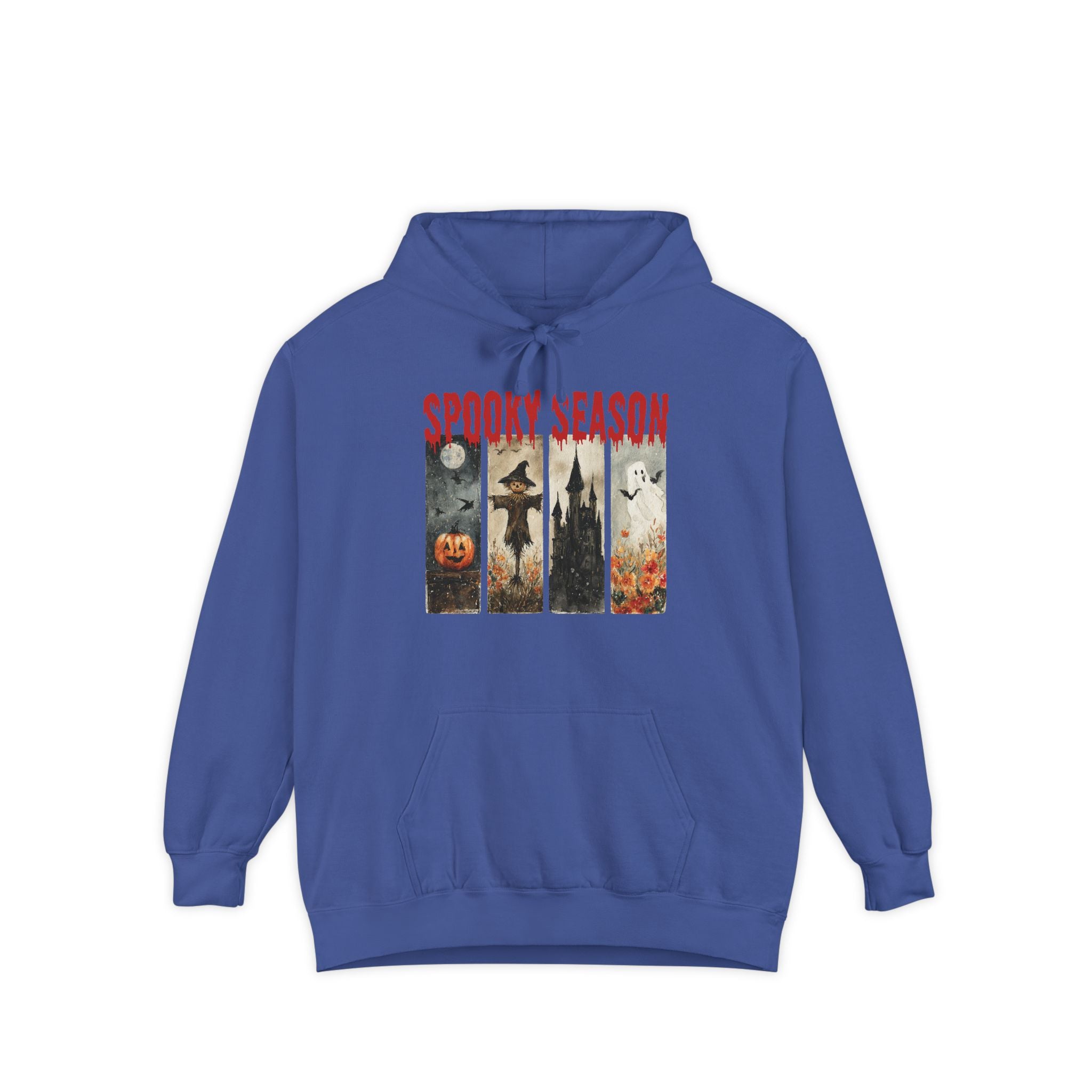 Spooky Season Halloween hoodie with vintage pumpkin, witch and ghost graphic — product mockup