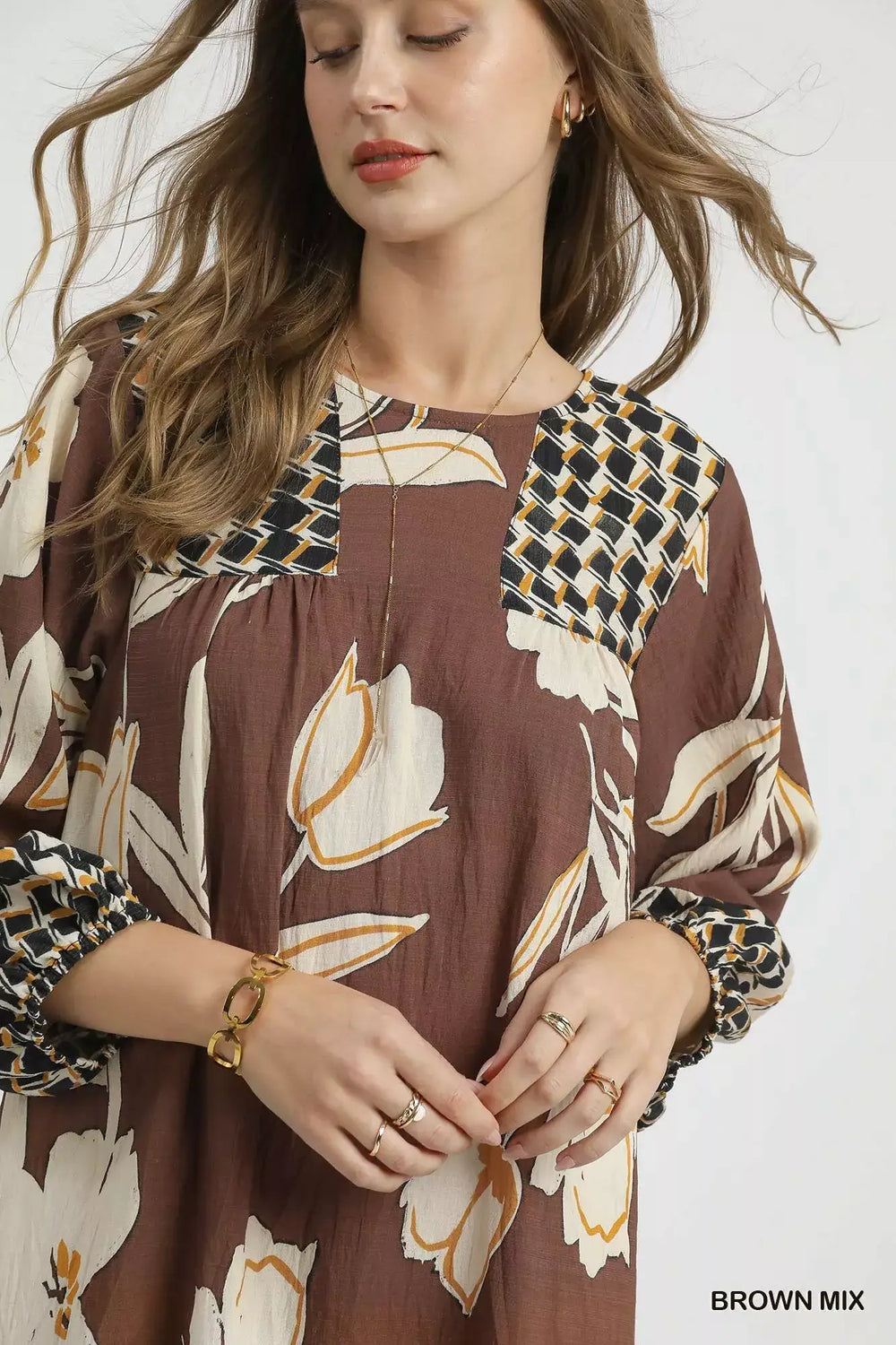 Brown Mix Floral High-Low Babydoll Dress | Elegance & Comfort, Dresses, $ 55.00, A Moment Of Now™