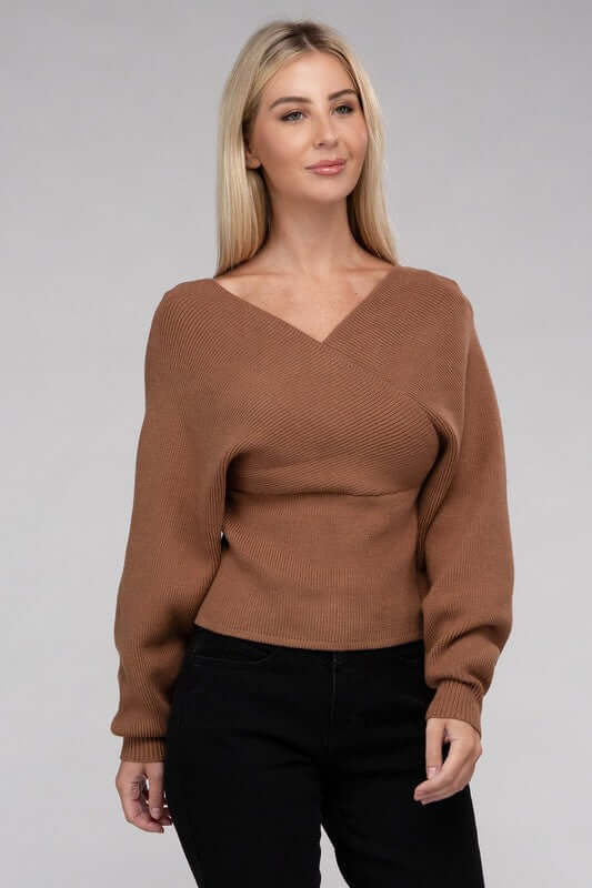 Viscose Cross Wrap Pullover Sweater, ZENANA, $ 41.95