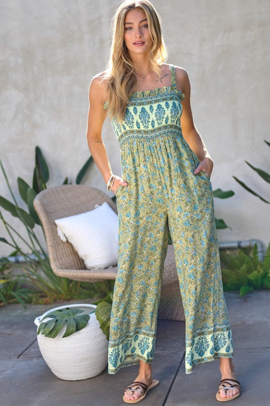 Shop Floral Smocked Detail With Ruffle Jumpsuit | USA Boutique Clothing, Jumpsuits, USA Boutique