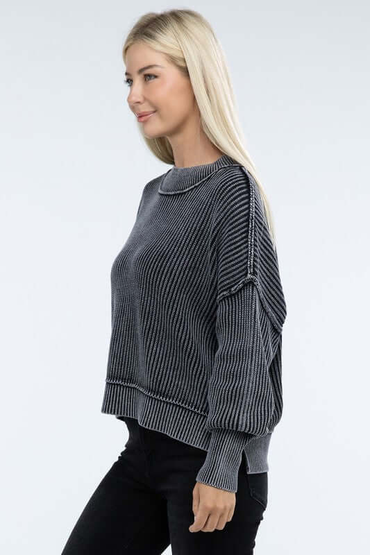 Washed Side Slit Oversized Cropped Sweater, ZENANA, $ 55.00