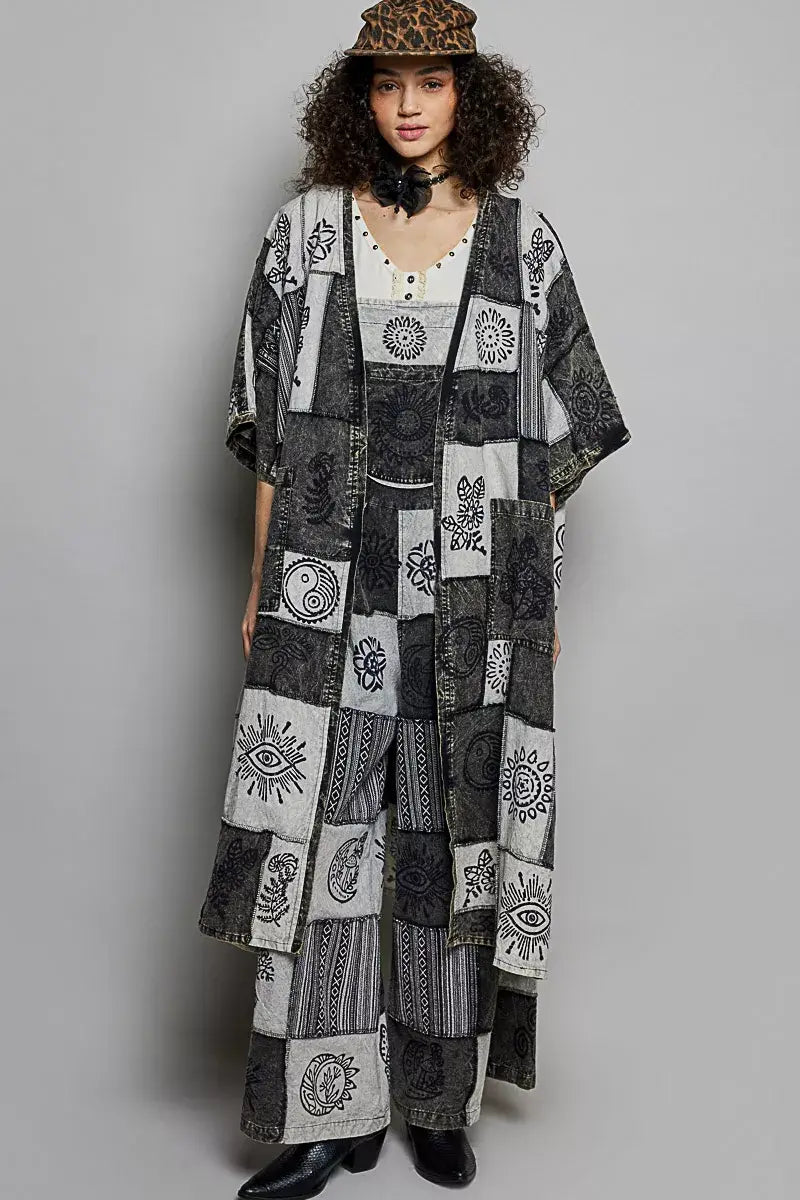 Black White Printed Patchwork Longline Cardigan Boho Fashion, Cardigans, $ 65.00, A Moment Of Now™