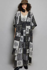 Black White Printed Patchwork Longline Cardigan Boho Fashion, Cardigans, $ 65.00, A Moment Of Now™