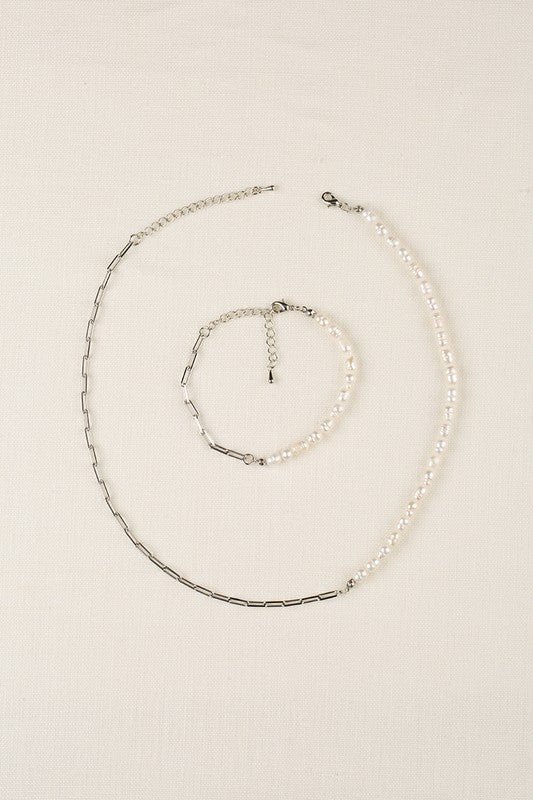 Shop Natural Pearl Silver Chain Bracelet & Necklace Set | Boutique Jewelry, jewelry Sets, USA Boutique