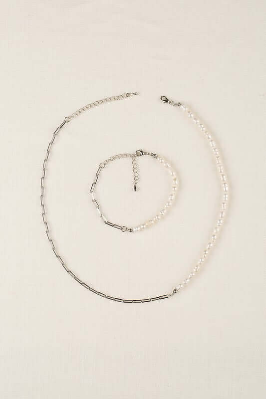 Shop Natural Pearl Silver Chain Bracelet & Necklace Set | Boutique Jewelry, jewelry Sets, USA Boutique