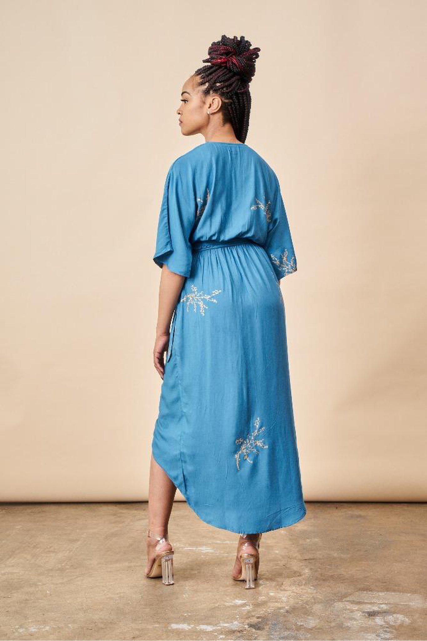 Cherry Blossom Maxi Wrap Dress Sapphire + Gold | Boutique In USA, Dresses, $ 180.00, A Moment Of Now™