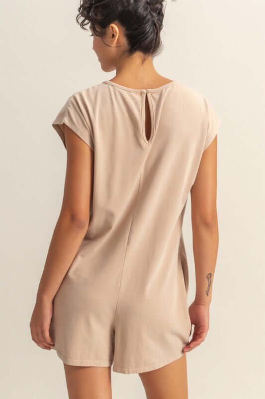 Tan Round Neck Cap Sleeve Romper - Breezy Comfort, Rompers, $ 44.00, A Moment Of Now™