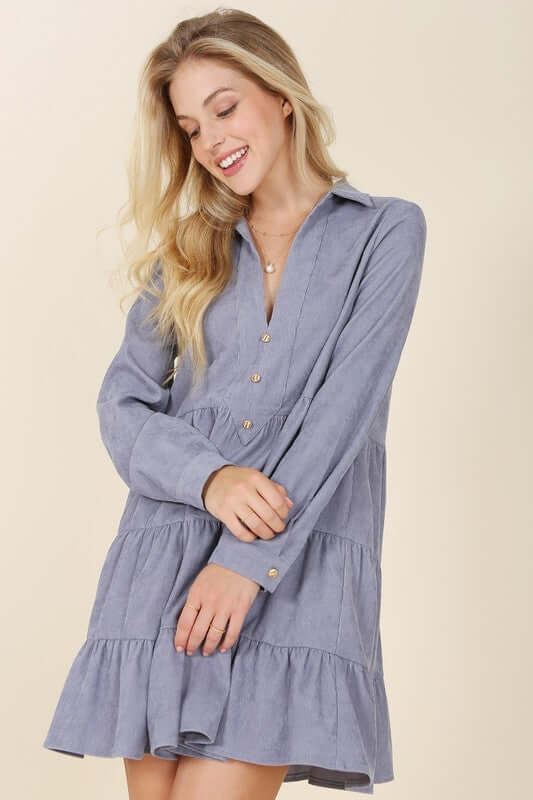 Women's Corduroy Long Sleeve Tiered Mini Dress | USA Boutique, Lilou, $ 46.95