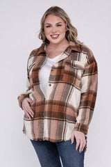 Plus Size Yarn Dyed Plaid Shirt Jacket Shacket