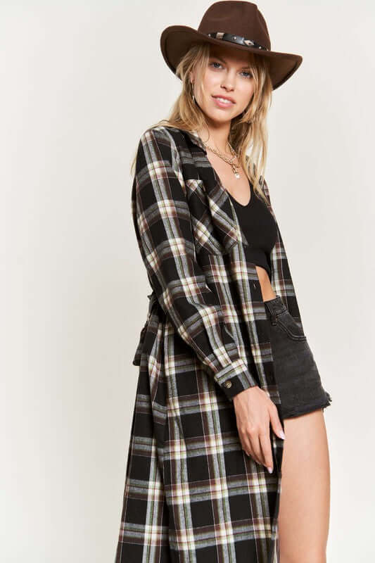 PLAID PRINT COLLAR LONG SHIRT DRESS PLUS, Jade By Jane, $ 69.00