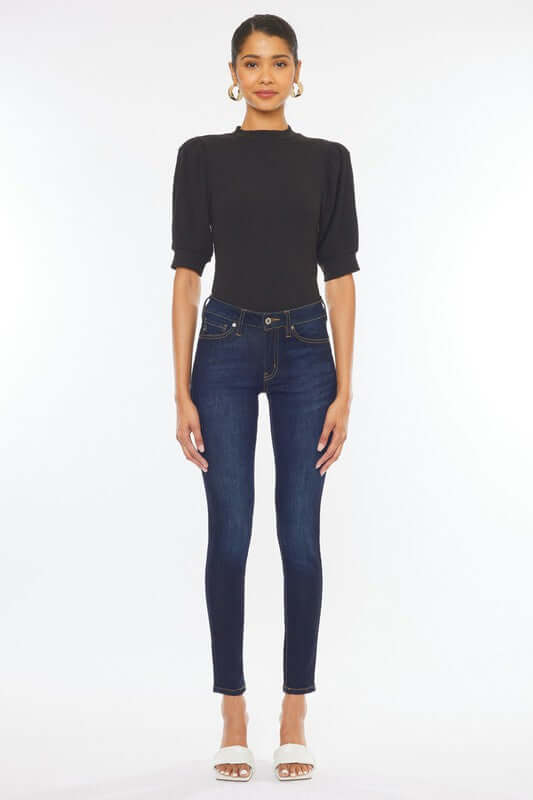 All Dark Blue Mid Rise Basic Super Skinny Jeans