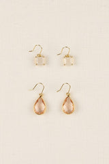 Shop Glass Stone Gold Plated Dangle Earrings Set of 2 | Boutique Jewelry, Earrings, USA Boutique