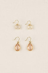 Shop Glass Stone Gold Plated Dangle Earrings Set of 2 | Boutique Jewelry, Earrings, USA Boutique