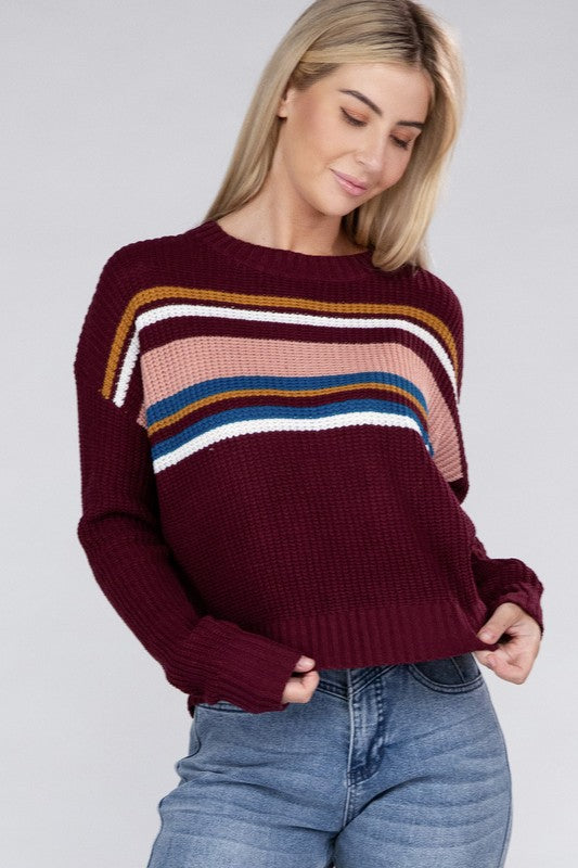 Shop Women's Everyday Strip Pullover Crop Sweater | Boutique Clothing, Sweaters, USA Boutique