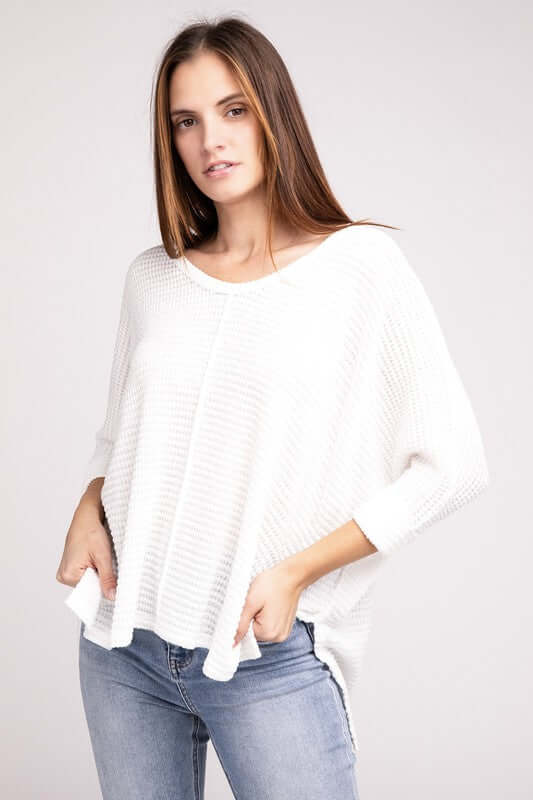 3/4 Sleeve V-Neck Hi-Low Hem Jacquard Sweater, ZENANA, $ 24.95