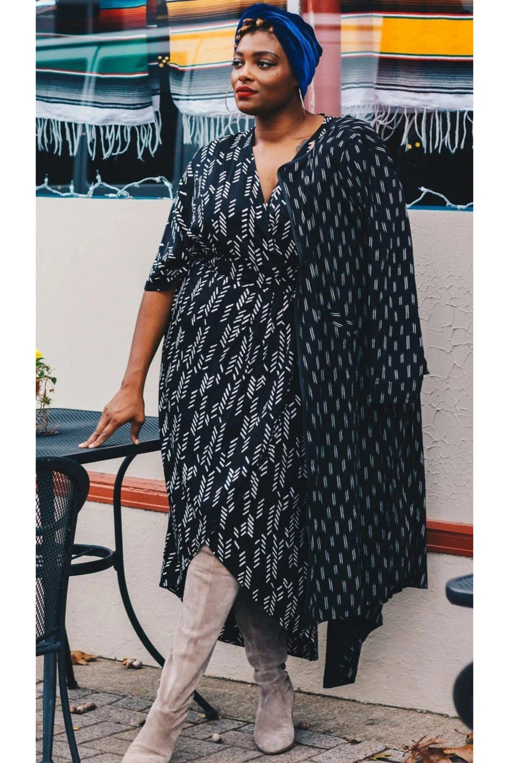 Stylized Feather Wrap Dress in Black + Cream | Boutique In USA, Dresses, $ 180.00, A Moment Of Now™