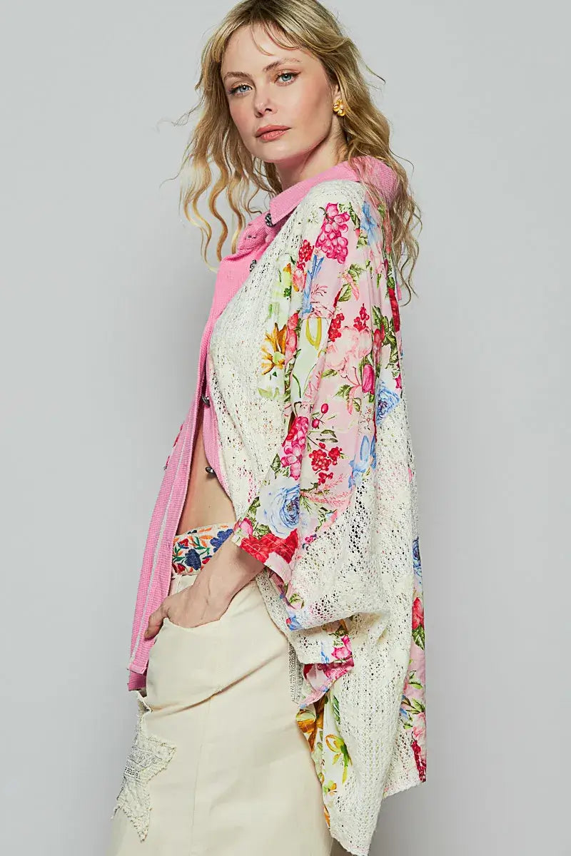 Candy Pink Thermal & Crochet Lace Mix Shirt, , $ 53.00, A Moment Of Now™