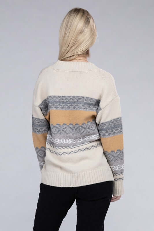 Classic Beige Stripe V Neck Sweater