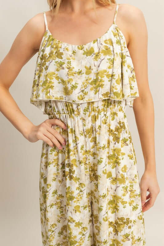 Yellow Green Floral Print Jumpsuit - Stylish Comfort, Jumpsuits, $ 47.00, A Moment Of Now™