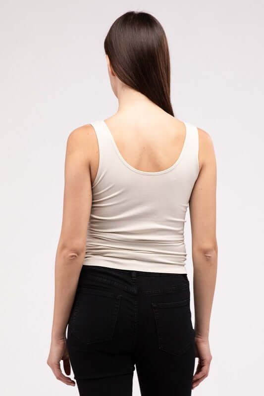 Front & Back 2-Way V-Neck Seamless Tank, ZENANA, $ 17.95