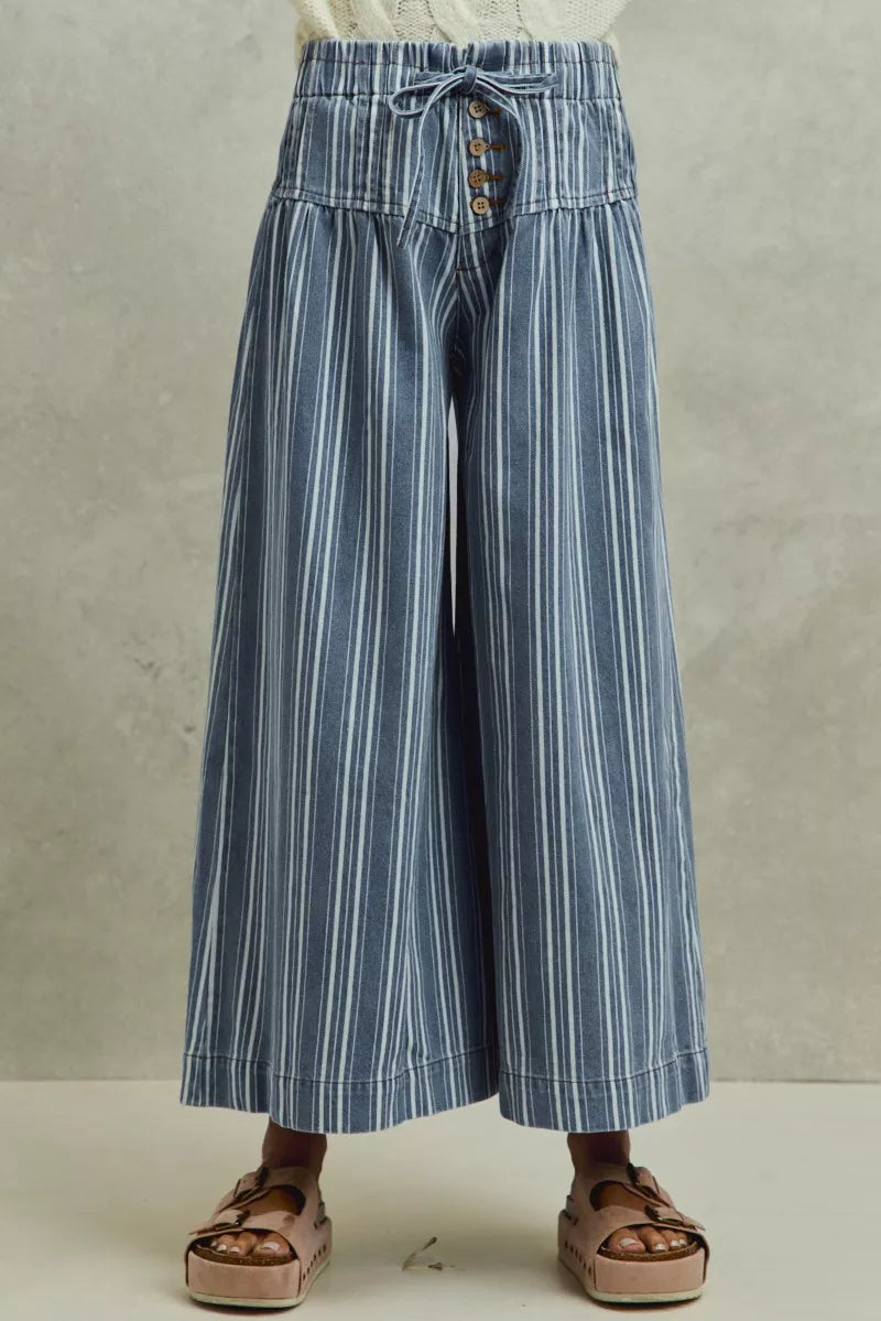 SO ME Mid Rise Stripe Denim Washed Pleat Wide Leg Pants, Pants, $ 69.00, A Moment Of Now™