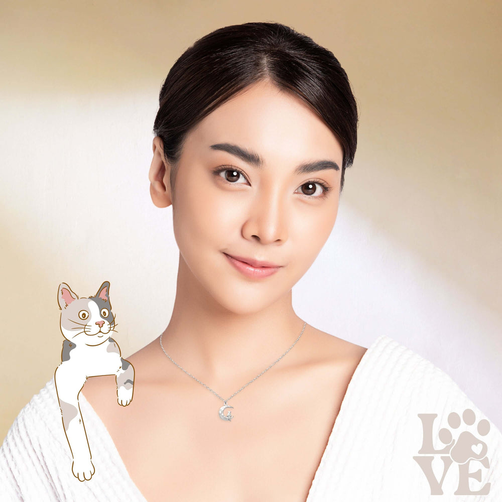 Silver Kitty Cat on The Moon Pendant Necklace for Cat Lovers | Gift for Birthday, Christmas, Mother's Day, Anniversary and Valentine's Day, Necklaces, $ 12.99, A Moment Of Now™