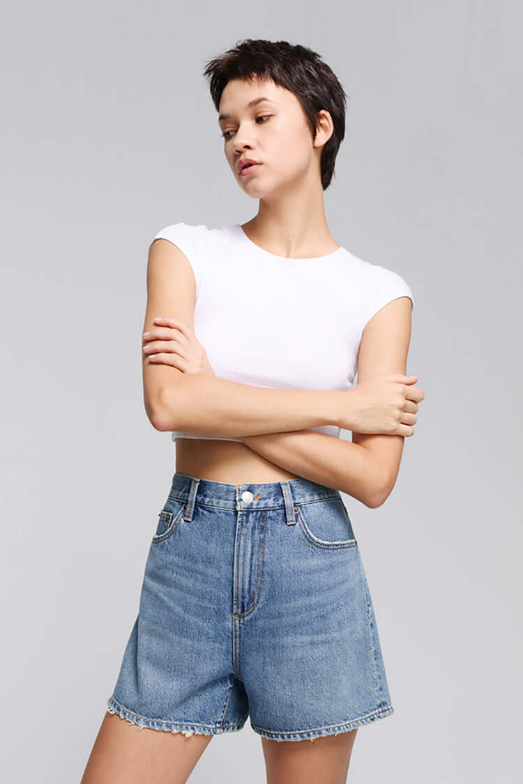 Easy Buckle Shorts | Hey Joanie – High-Rise Denim Shorts, Shorts, $ 88.00, A Moment Of Now™