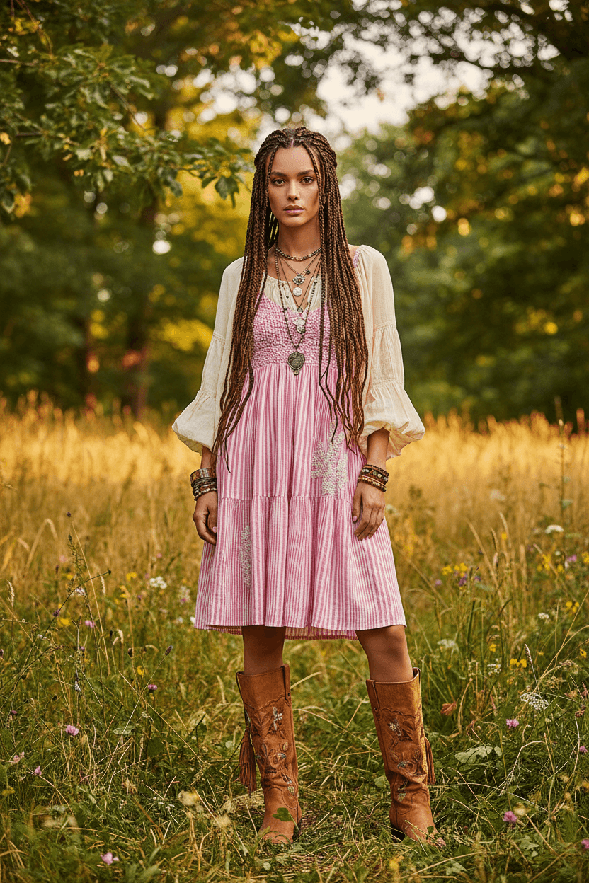Pink Striped Smocked Embroidered Mini Dress | Boho Fashion Clothing, Dresses, $ 60.00, A Moment Of Now™