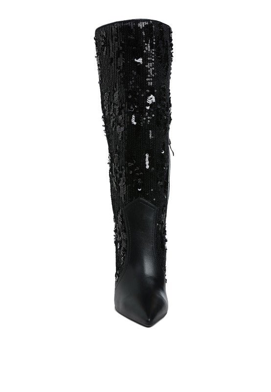 Black Sitarah Sequin Embellished Stiletto Long Boots