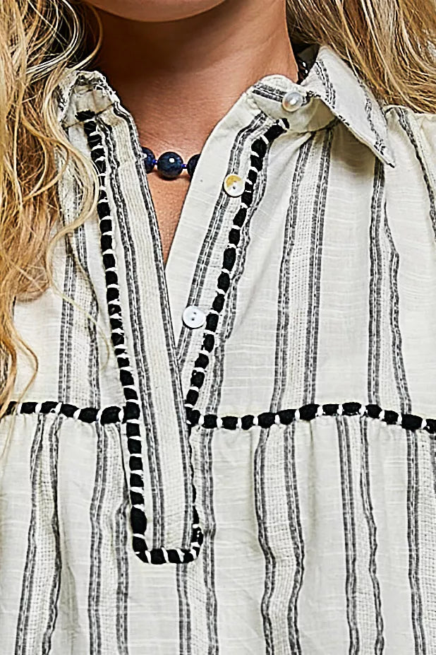 Striped Ruffle Collared Sleeveless Cotton Top | Boutique In USA, Blouses, $ 55.00, A Moment Of Now™