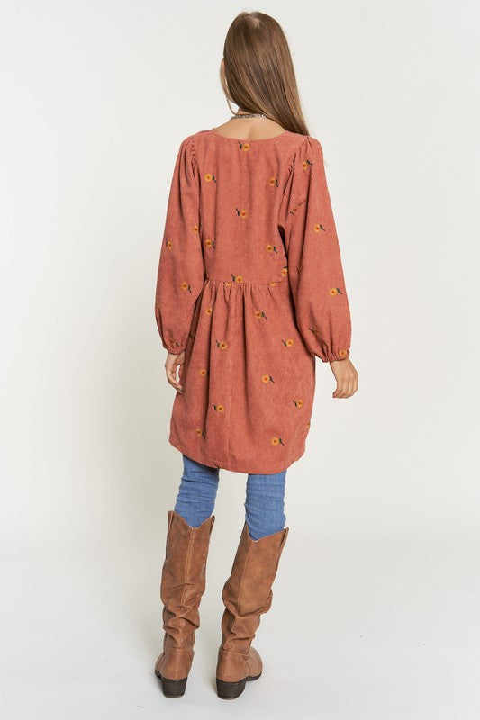 Corduroy Fabric Quilted Henley Mini Dress, Davi & Dani, $ 65.00