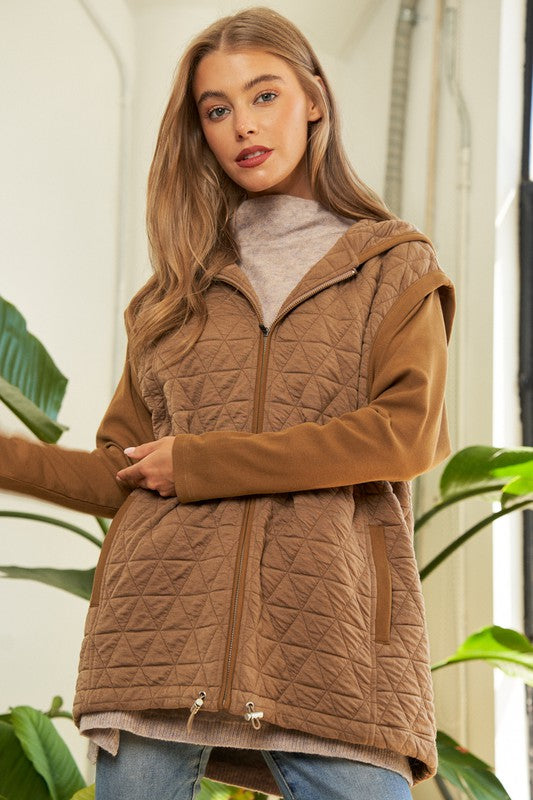 Shop Women's Beige Brown Zipper Front Hoodie Jacket | Boutique Clothing, Jackets, USA Boutique