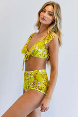 Yellow Floral Printed Swimwear 2 Pieces Set, Davi & Dani, $ 46.95