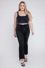 Plus Size Black Denim High Rise Crop Flare Jeans