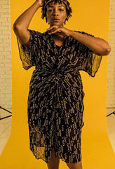 Stylized Feather Twisted Midi in Black + White | Boutique In USA, Dresses, $ 160.00, A Moment Of Now™