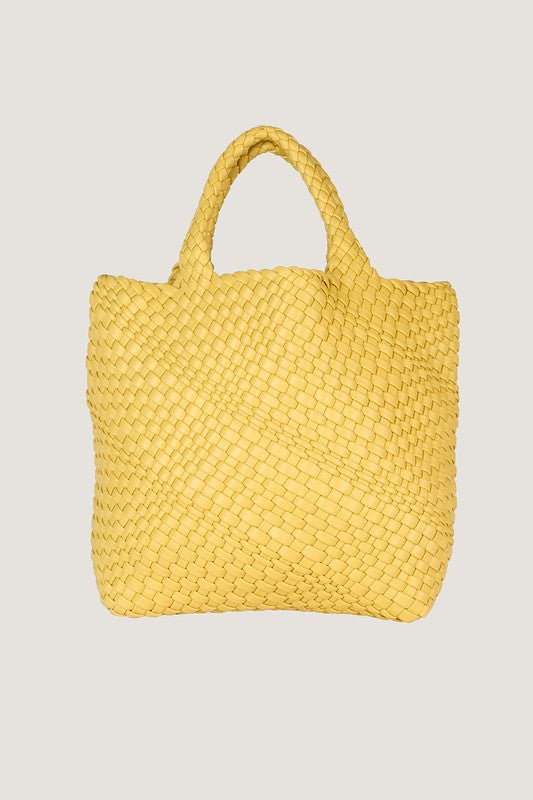 Shop Women's Brown Yellow PU Vegan Leather Weaving Tote Shoulder Bag , Tote, USA Boutique
