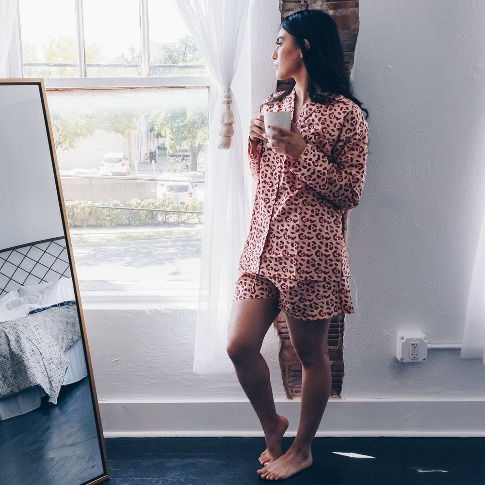 Organic Cotton Leopard Pajama Set in Blush + Berry | Boutique In USA, PJs, $ 120.00, A Moment Of Now™
