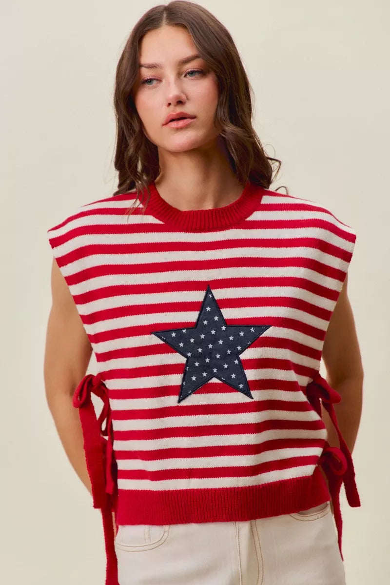 Stripe Star Patch 4th Of July Side Tie Vest Top | Boutique In USA, Vests, $ 49.00, A Moment Of Now™