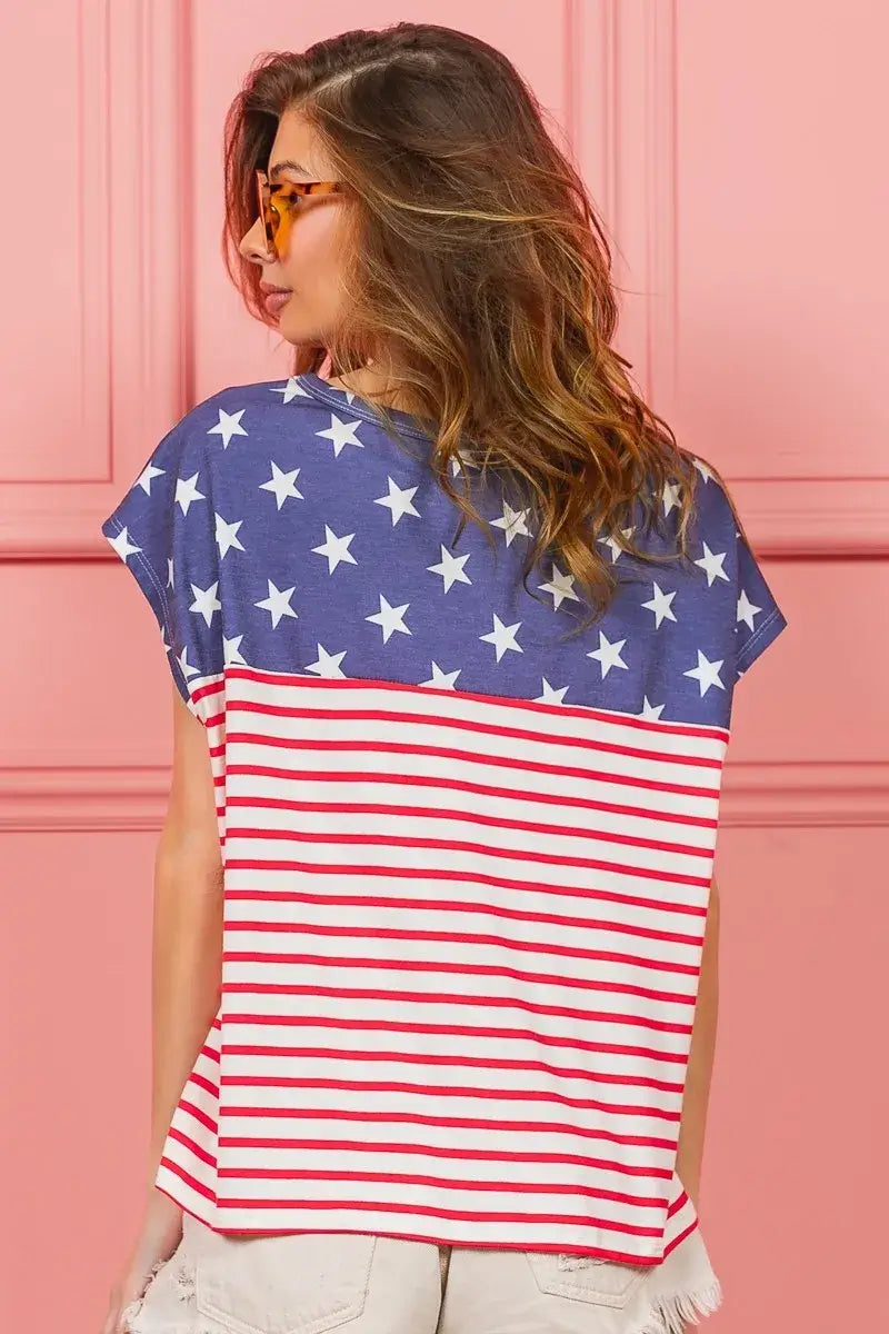 USA Flag Star Printed with Stripe Combo T-shirt - Unique Style, T-shirts, $ 32.00, A Moment Of Now™