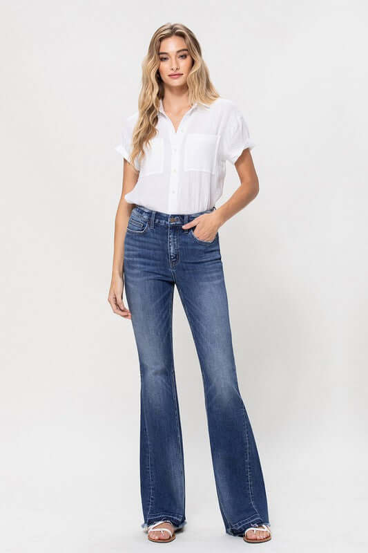 High Rise Flare W/Insert Panel Details Jeans