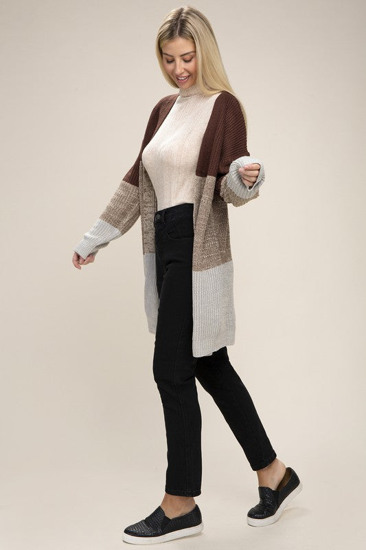 Brown Color Block Open Front Cardigan, Nuvi Apparel, $ 41.95