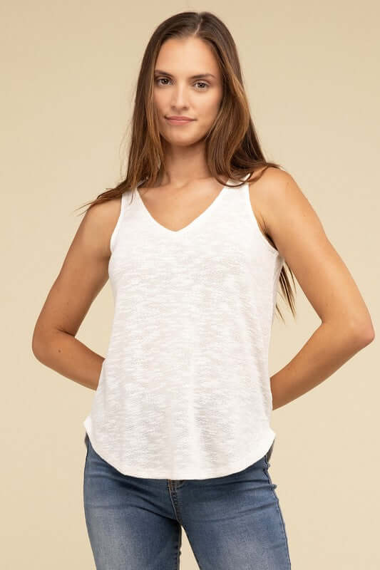 Solid V Neck Sleeveless Cami Tank Top, ZENANA, $ 19.95