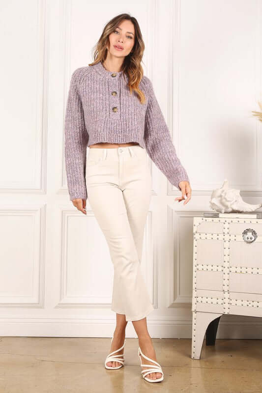 Melange Cropped Sweater Top - Trendy Style Essentials, Sweaters, $ 55.00, A Moment Of Now™