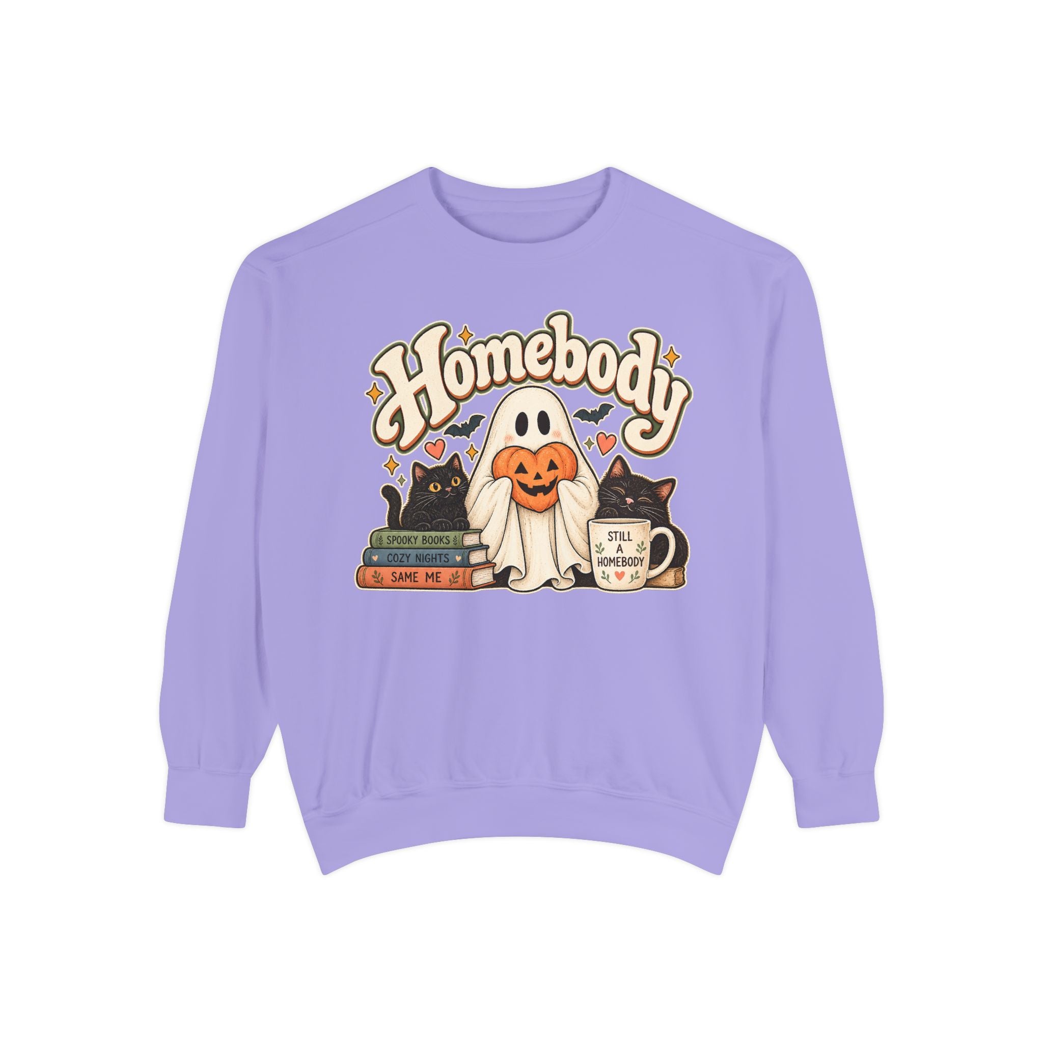 Homebody Sweatshirt — Cozy Halloween Ghost, Books & Pumpkin Mug Graphic - sweatshirt product image 16
