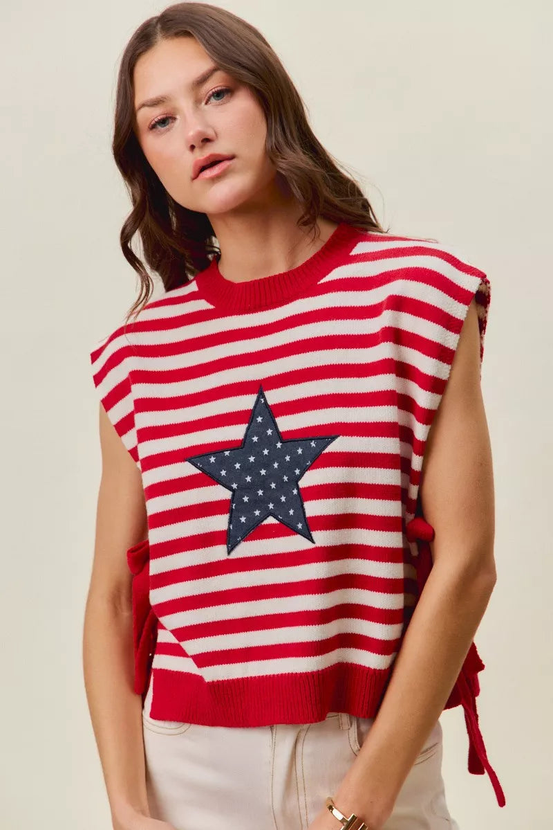 Stripe Star Patch 4th Of July Side Tie Vest Top | Boutique In USA, Vests, $ 49.00, A Moment Of Now™
