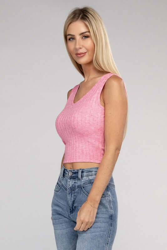 Ribbed Scoop Neck Cropped Sleeveless Top, ZENANA, $ 15.95