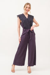 Lavander Luxe Lace Surplice Tie Waist Jumpsuit